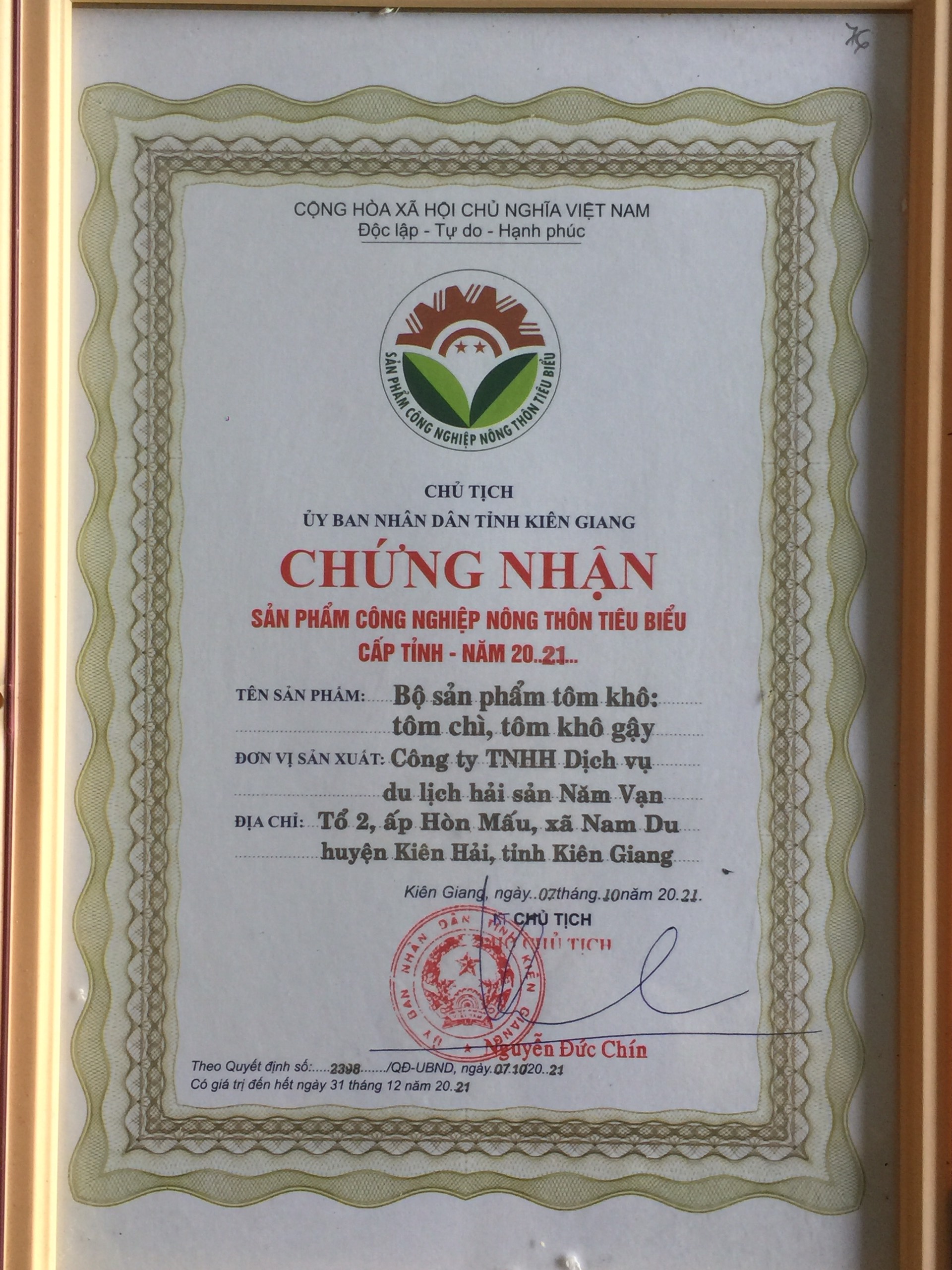 Chứng nhận OCOP tôm khô