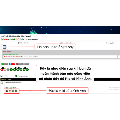 II/ Cách thêm hình ảnh và file công việc