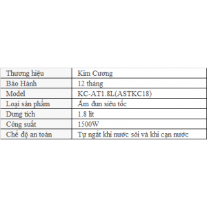 Ấm siêu tốc Kim Cương Nhựa 1L8