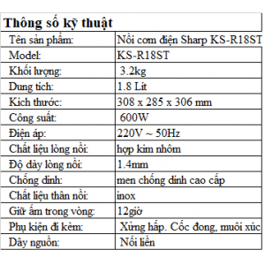 Nồi Cơm Điện Sharp KS-R18ST 1.8 Lít