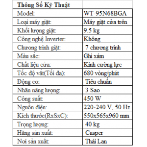 Máy Giặt Casper 9.5kg WT-95N68BGA