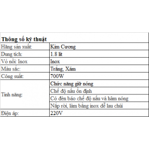 Nồi Cơm Điện Kim Cương Nắp Rời 1L8