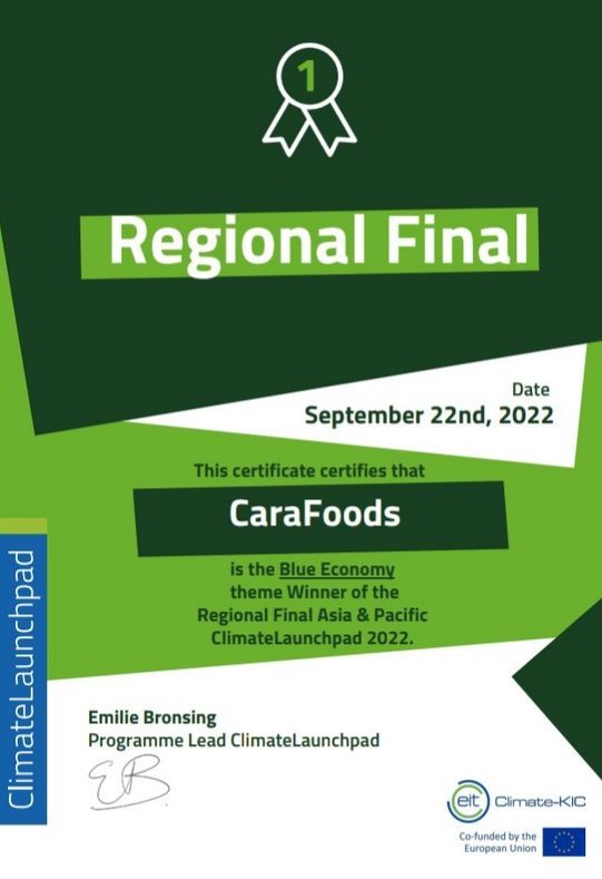 Carafoods đứng Nhất khu Vực Châu Á Thái Bình Dương vế ý tưởng kinh doanh bền vững toàn cầu trong hạng mục Kinh tế Xanh