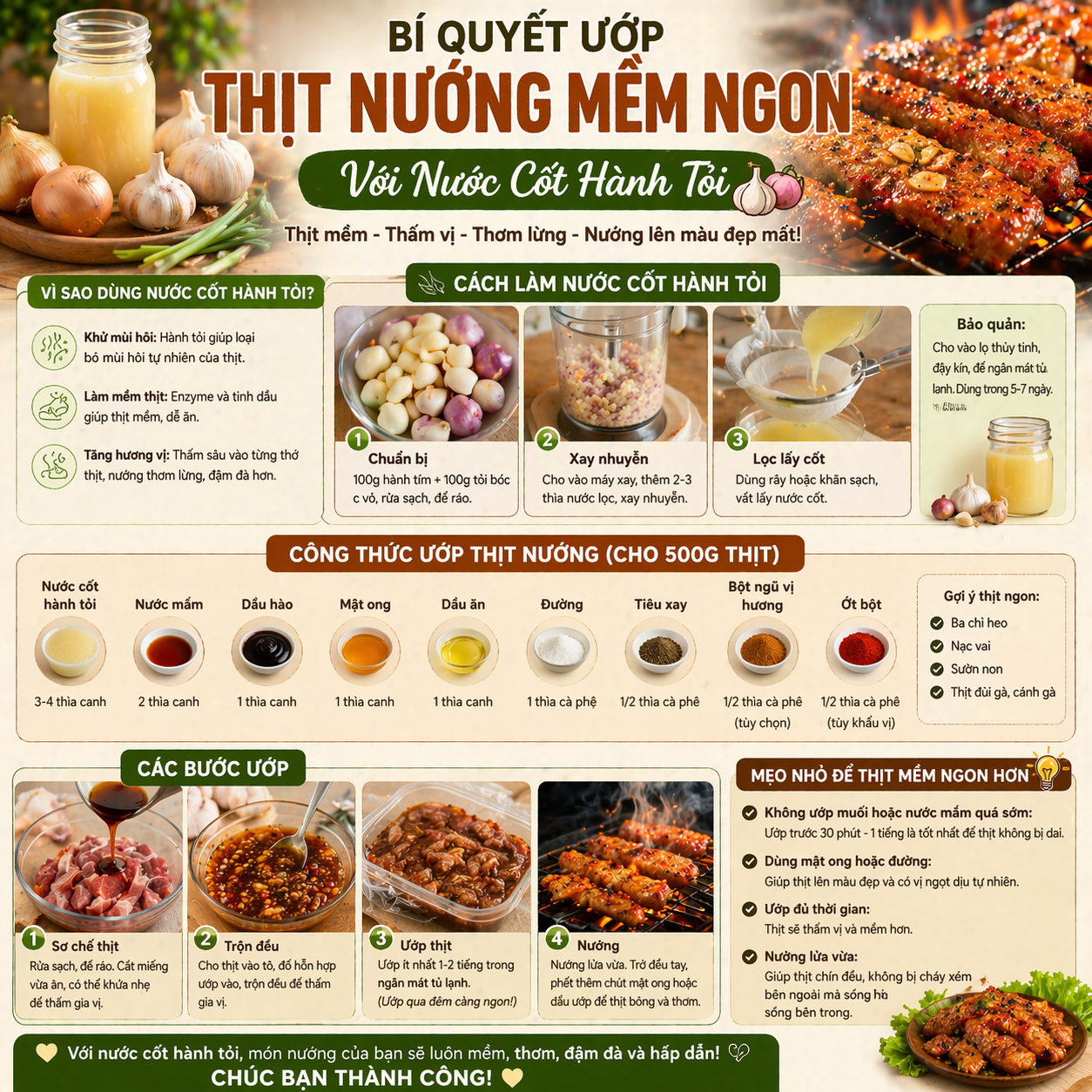 Bí Quyết Ướp Thịt Nướng Mềm Ngon Với Nước Cốt Hành Tỏi