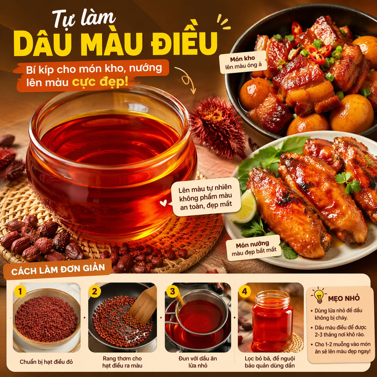 Tự Làm Dầu Màu Điều Tại Nhà: Bí Kíp Cho Món Kho, Nướng Lên Màu Cực Đẹp