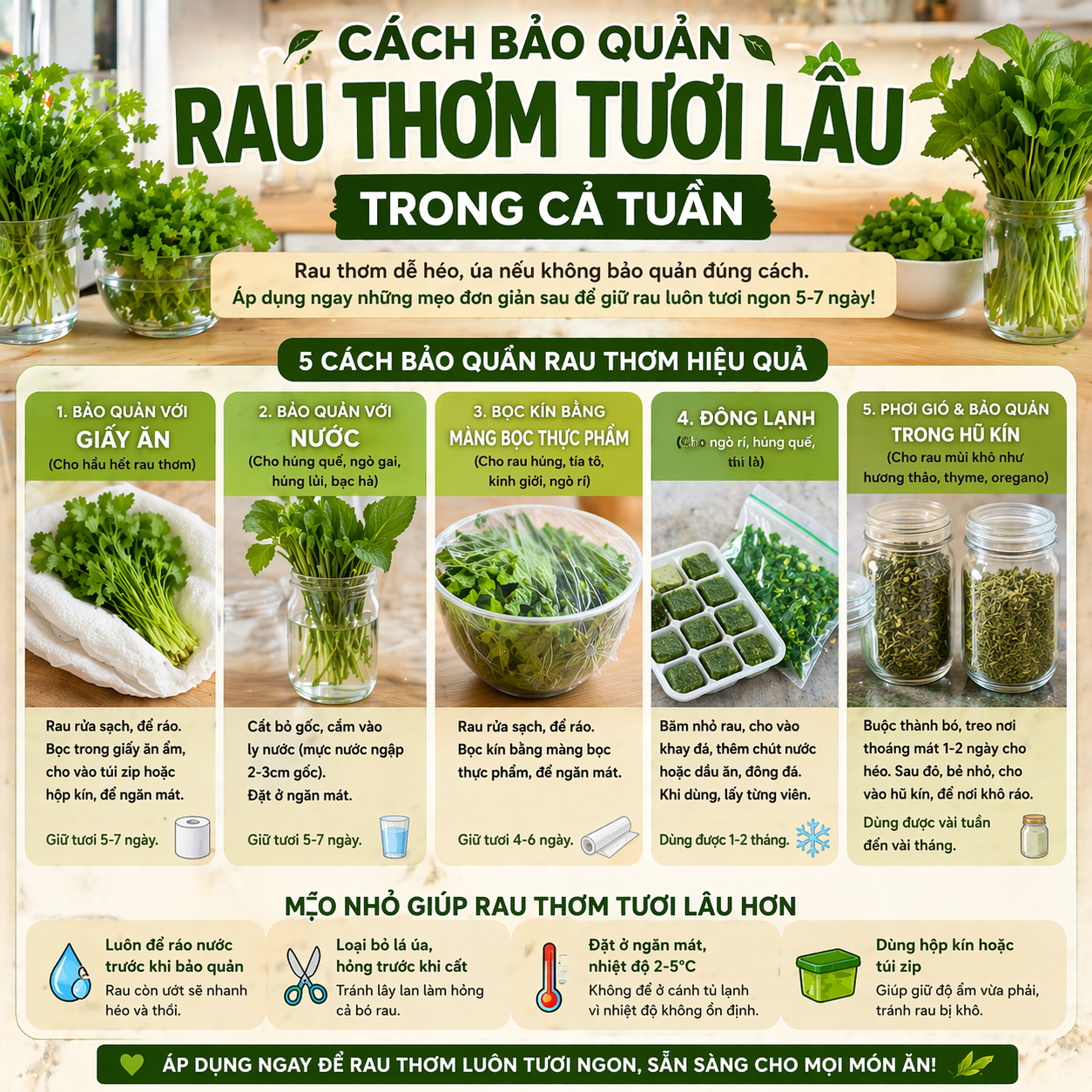 Cách Bảo Quản Rau Thơm Tươi Lâu Trong Cả Tuần