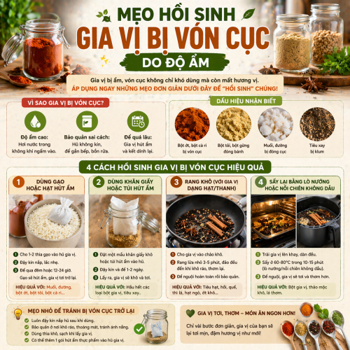 Mẹo Hồi Sinh Gia Vị Bị Vón Cục Do Độ Ẩm