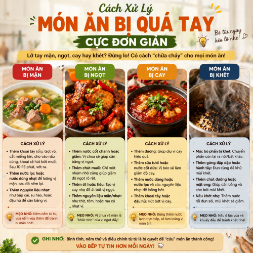 Cách Xử Lý Món Ăn Bị Quá Tay Cực Đơn Giản