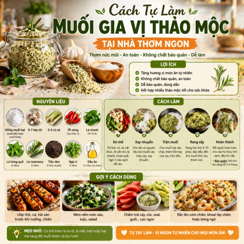 Cách Tự Làm Muối Gia Vị Thảo Mộc Tại Nhà Thơm Ngon