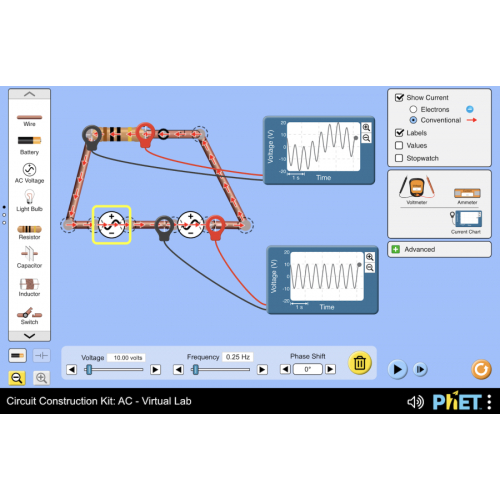 (Mô phỏng) Vật lý: Circuit Construction Kit: AC - Virtual Lab (Bộ công cụ xây dựng mạch: AC - Phòng thí nghiệm ảo)