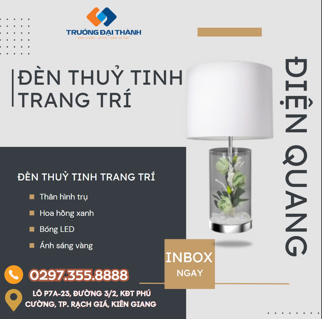 Đèn thủy tinh trang trí Điện Quang ĐQ DCL05G WW ( thân hình trụ, hoa hồng xanh, bóng LED, Ánh sáng vàng )