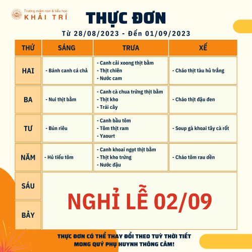 Thực Đơn Tuần Mới - Mỗi Ngày Bé Ăn Gì Tại Khải Trí