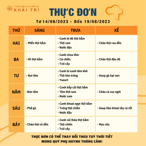 Thực Đơn Tuần Mới - Mỗi Ngày Bé Ăn Gì Tại Khải Trí