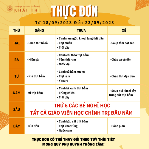 Thực Đơn Tuần Mới - Mỗi Ngày Bé Ăn Gì Tại Khải Trí