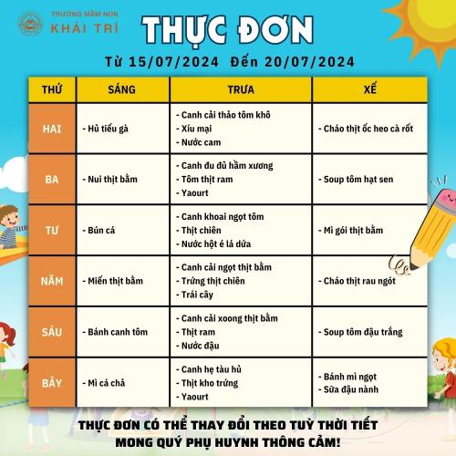 Thực Đơn Tuần Mới (Từ 15/07/2024 - 20/07/2024)