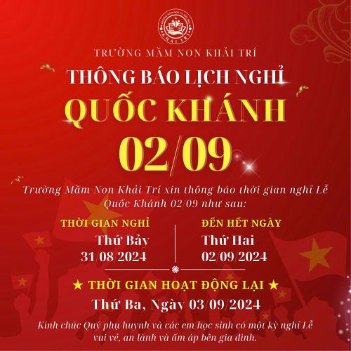 Thông Báo Nghỉ Lễ Quốc Khánh 02/09/2024