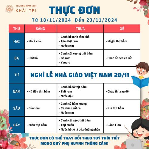 Thực Đơn Tuần Mới (Từ 18/11/2024 - 23/11/2024)