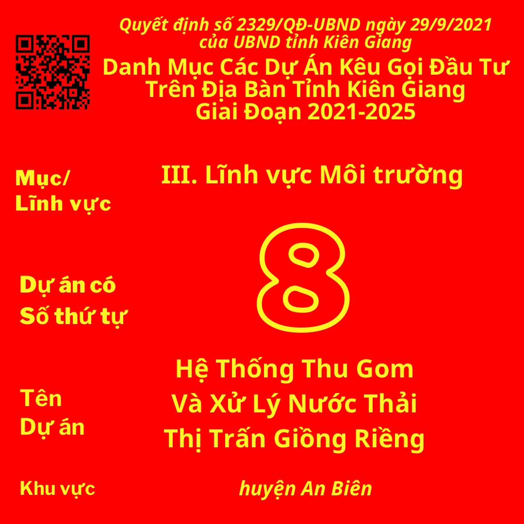 Dự Án Có Số TT 8: Hệ Thống Thu Gom Và Xử Lý Nước Thải Thị Trấn Giồng Riềng