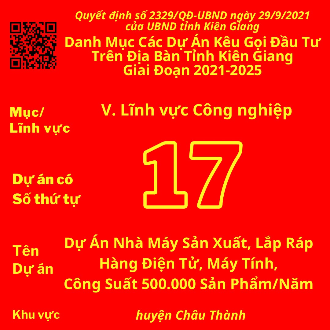 Dự Án Có Số TT 17: Dự Án Nhà Máy Chế Biến Thực Phẩm Đóng Hộp, Công Suất 10.000 Tấn Sp/Năm