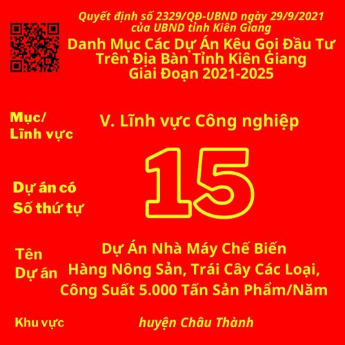 Dự Án Có Số TT 15: Dự Án Nhà Máy Chế Biến Hàng  Nông Sản, Trái Cây Các Loại, Công Suất 5.000 Tấn Sản Phẩm/Năm