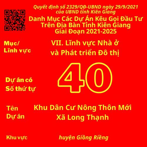 Dự Án Có Số TT 40: Khu Dân Cư Nông Thôn Mới Xã Long Thạnh